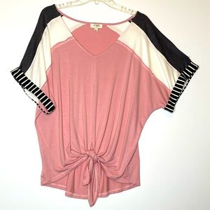 Oddy Women’s Colorblock‎ Waist Tie Top Sz S (oversized)